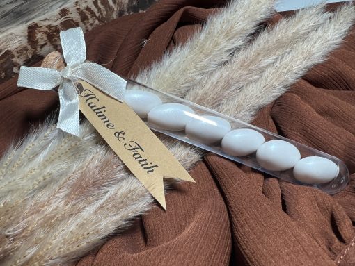 Hochzeitsmandeln im Reagenzglas, Zuckermandeln, Gastgeschenke, Hochzeit , Verlobung , Taufe oder Standesamt.