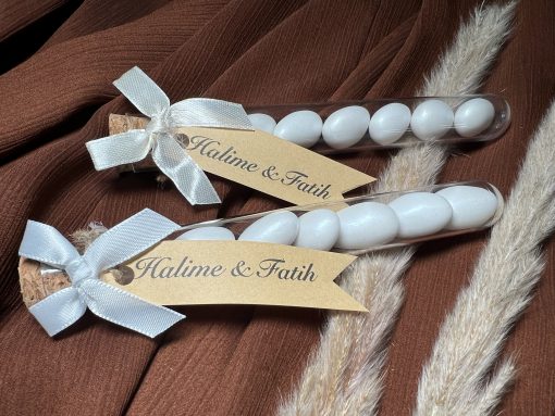 Hochzeitsmandeln im Reagenzglas, Zuckermandeln, Gastgeschenke, Hochzeit , Verlobung , Taufe oder Standesamt. – Bild 3