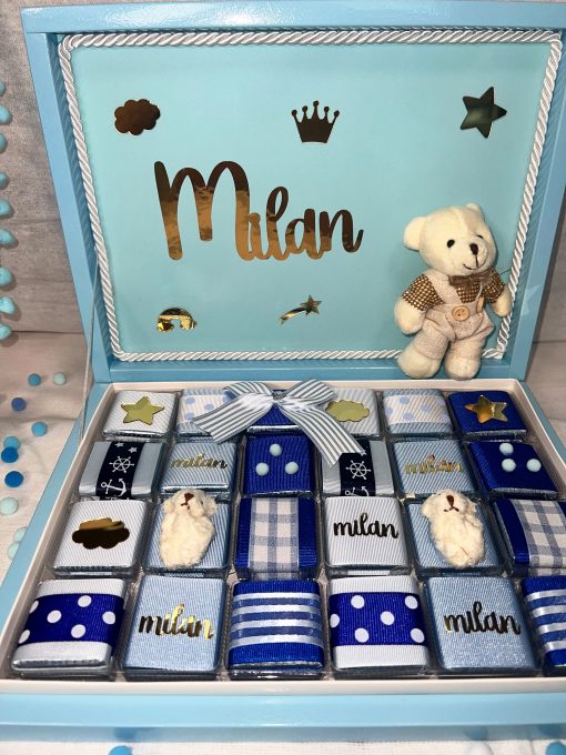 Blaue Baby Wunderbox – Geschenk zur Geburt, Taufe, Babyshower, Erster Geburtstag, für Junge, für Baby Boy, Schokoladenbox – Bild 6