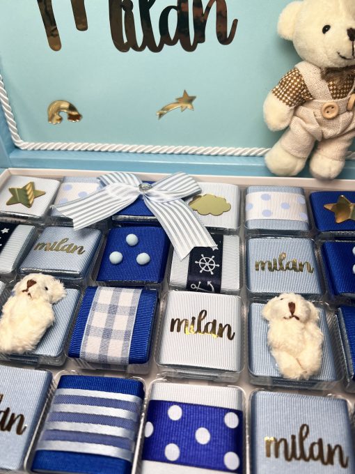 Blaue Baby Wunderbox – Geschenk zur Geburt, Taufe, Babyshower, Erster Geburtstag, für Junge, für Baby Boy, Schokoladenbox – Bild 4