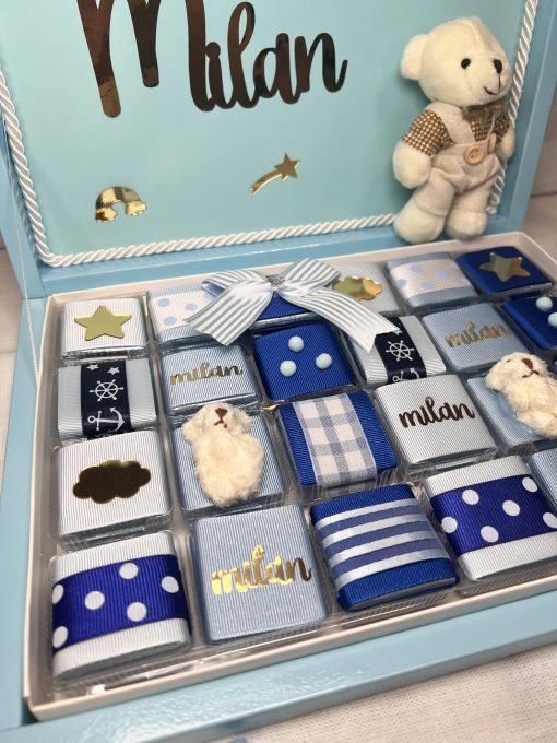 Blaue Baby Wunderbox – Geschenk zur Geburt, Taufe, Babyshower, Erster Geburtstag, für Junge, für Baby Boy, Schokoladenbox – Bild 5