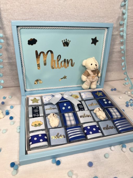 Blaue Baby Wunderbox – Geschenk zur Geburt, Taufe, Babyshower, Erster Geburtstag, für Junge, für Baby Boy, Schokoladenbox