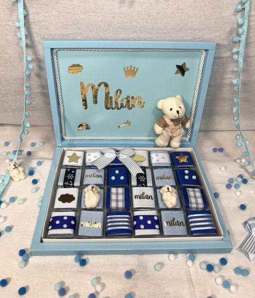 Blaue Baby Wunderbox – Geschenk zur Geburt, Taufe, Babyshower, Erster Geburtstag, für Junge, für Baby Boy, Schokoladenbox – Bild 3
