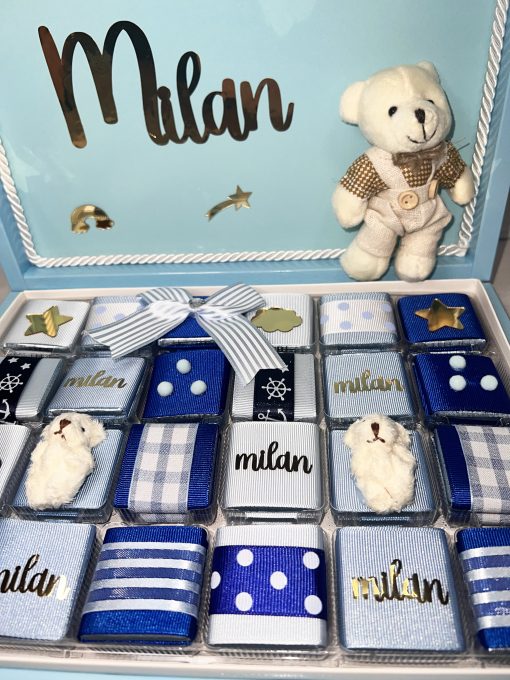 Blaue Baby Wunderbox – Geschenk zur Geburt, Taufe, Babyshower, Erster Geburtstag, für Junge, für Baby Boy, Schokoladenbox – Bild 7