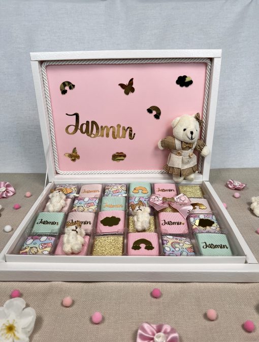 Personalisierte Schokobox – Geschenk zur Geburt, Taufe, Babyshower, Erster Geburtstag, für Mädchen, für Baby Girl, Schokoladenbox – Bild 3