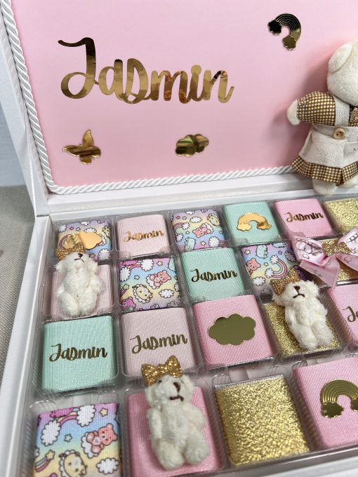 Personalisierte Schokobox – Geschenk zur Geburt, Taufe, Babyshower, Erster Geburtstag, für Mädchen, für Baby Girl, Schokoladenbox – Bild 2